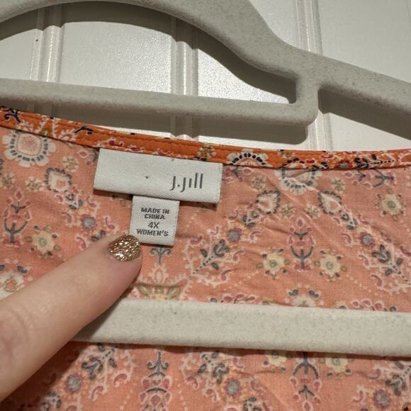 J Jill Orange Floral Tunic Top Boho Plus Size 4X - Picture 4 of 6